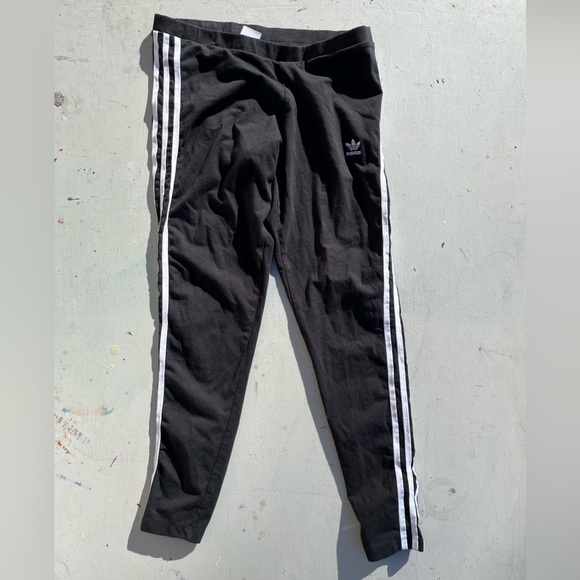 Women's Adidas Pants Black Striped L Activewear Soccer Gym Stretch Light Breath - Picture 1 of 12